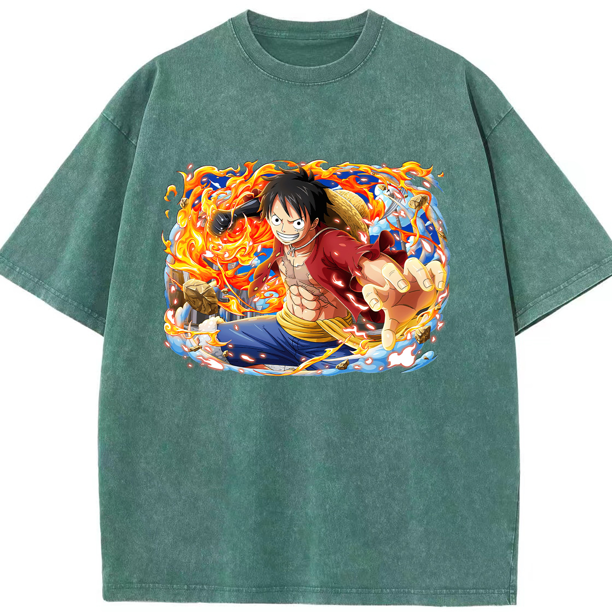 ワンピース モンキー・D・ルフィ ONE PIECE Monkey D. Luffy 綿100% ヴィンテージ風 半袖Tシャツ（フロントプリント）